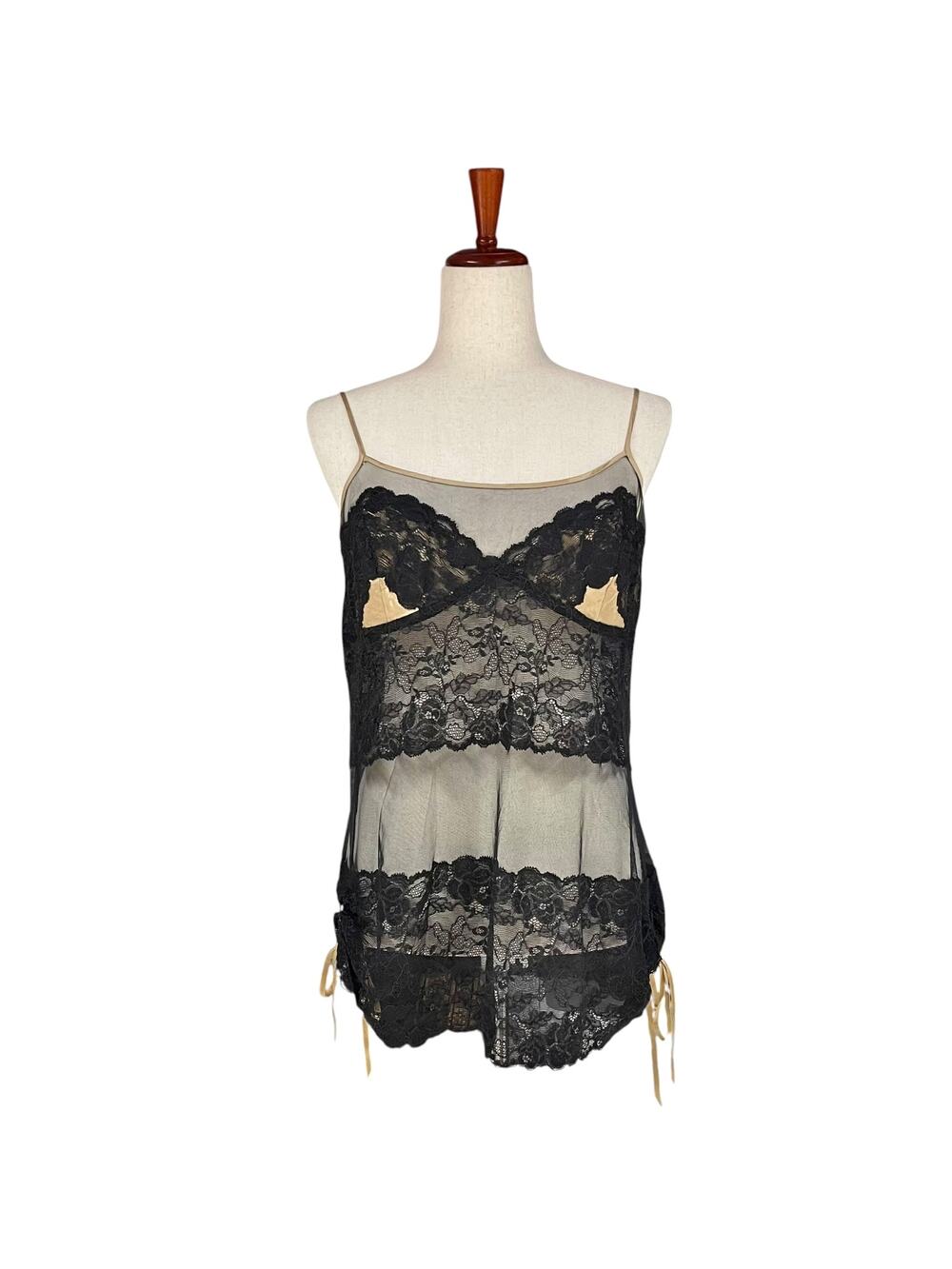VICTORIA'S SECRET Vintage Y2K Lace & Silk Babydoll Chemise Black/Champagne Sz M